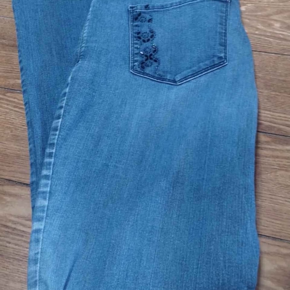 NYDJ Straight Leg Jeans in Blue with Embellished Pocket